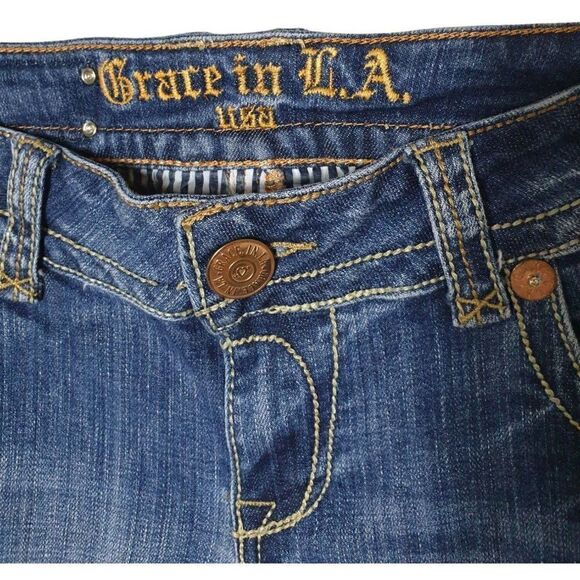 Women's Jeans Low Rise Easy Boot Embroidered Thick Stitch Denim Size 13 - Picture 7 of 8